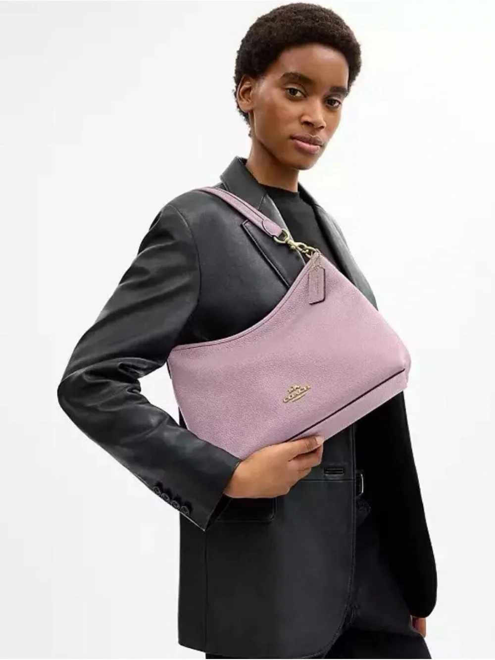 Coach Pebbled Leather Crossbody pink carnation
